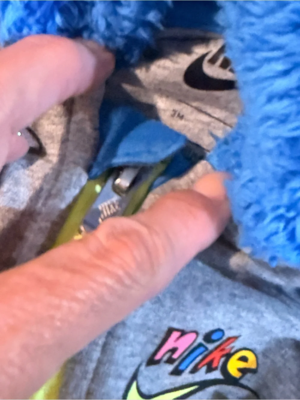 Nike Baby 3M Fuzzy Sherpa Hooded Romper Coverall Blue Gray Neon Zip